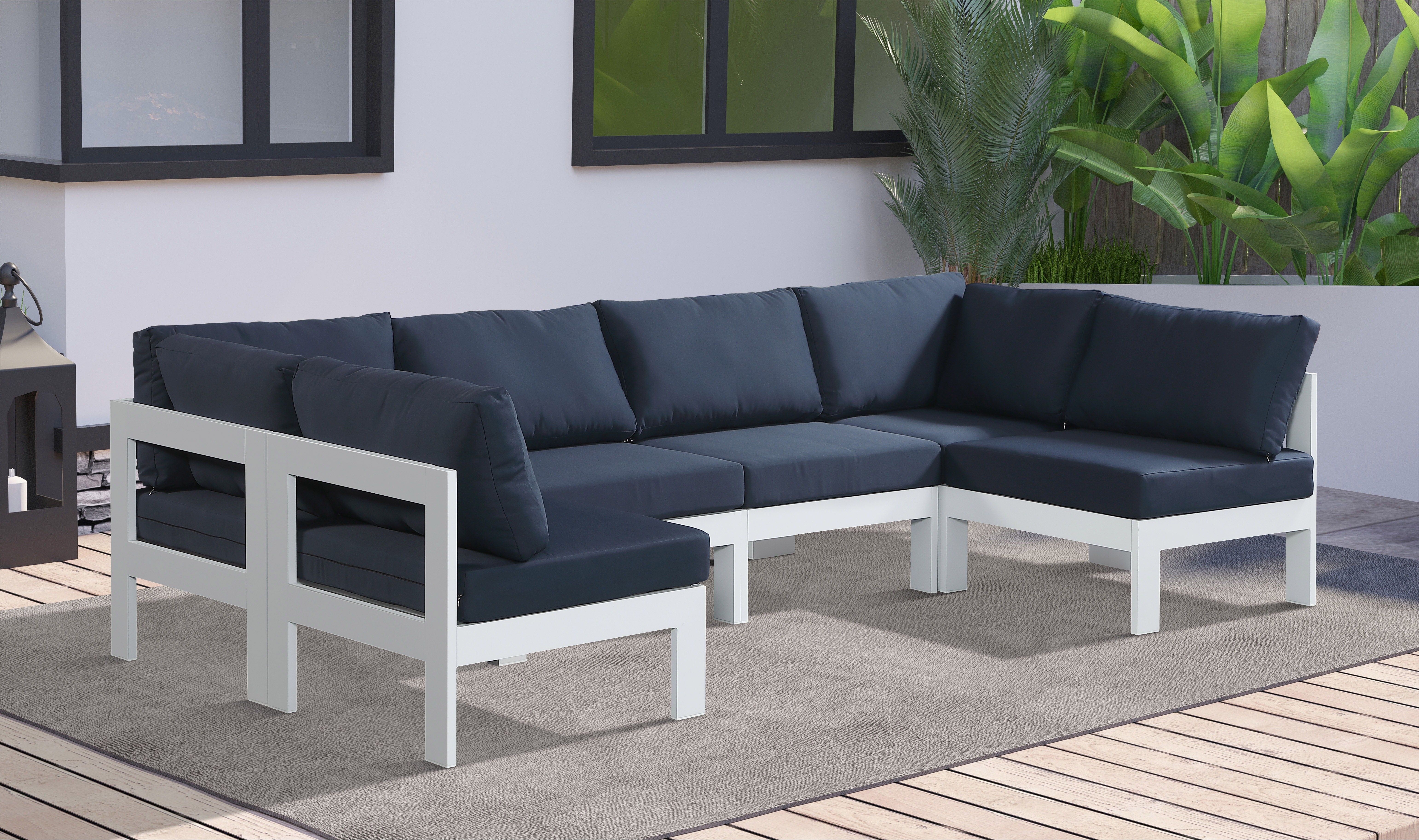 Nizuc - Outdoor Patio Modular Sectional 6 Piece - Navy - Fabric - Premium Stationary Sectionals from Meridian Furniture - Just $5375! Shop now at brett interiors