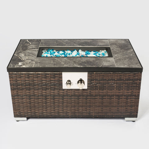 Outdoor Fire Table Propane Fire Pit Rattan Gas Fire Table, Gas Fire Table With Tile Tabletop - Brown - Premium Fire Pits from AS Outdoor Heating - Just $382! Shop now at brett interiors