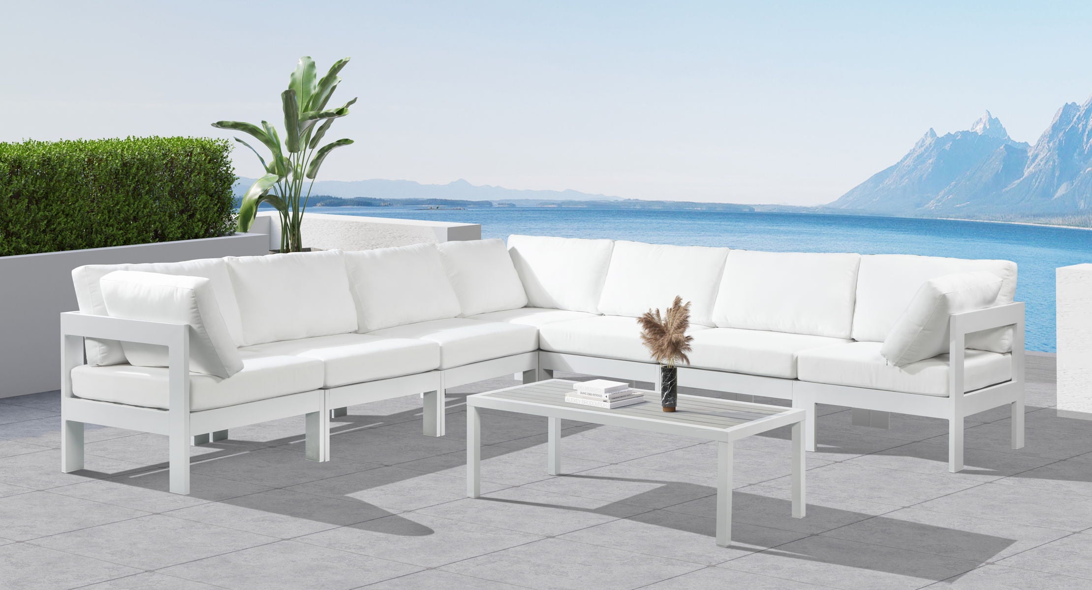 Nizuc - Outdoor Patio Modular Sectional 7 Piece - White - Metal - Premium Stationary Sectionals from Meridian Furniture - Just $6337.50! Shop now at brett interiors