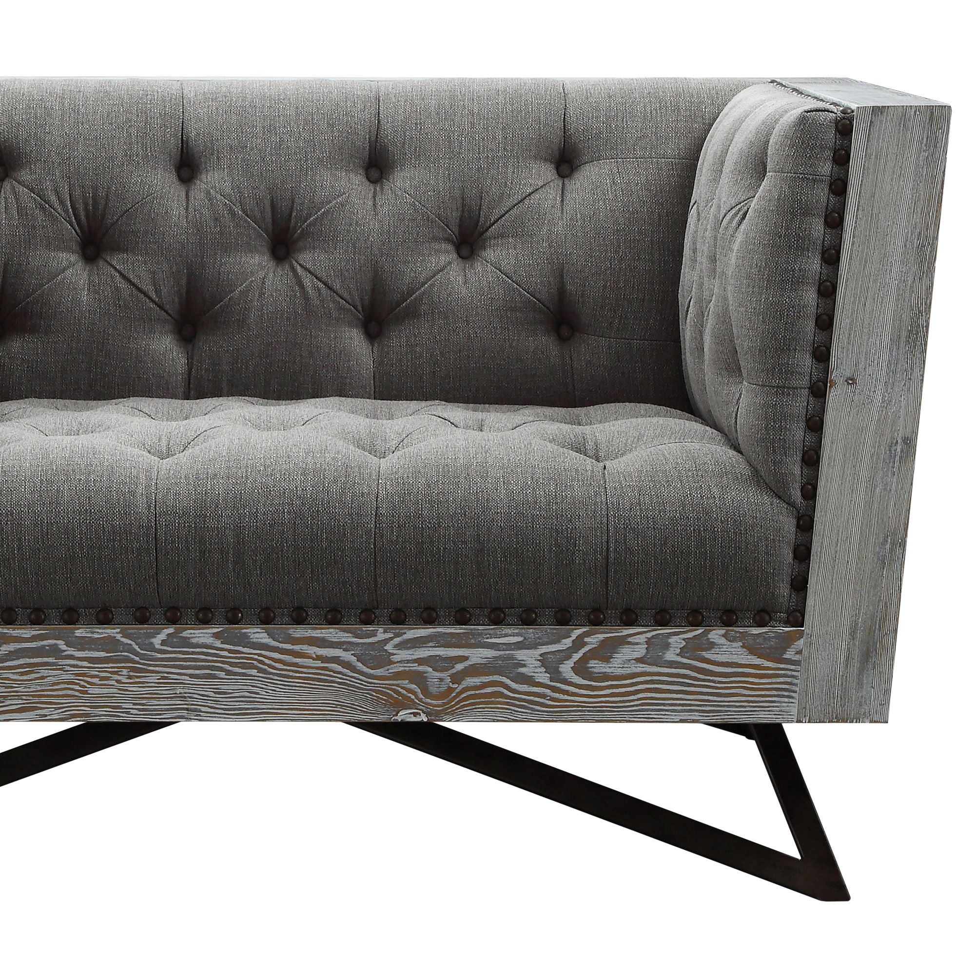 Regis - Contemporary Chair With Metal Legs And Nailhead Accents - Gray / Antique Brown - Premium Arm Chairs from Armen Living - Just $1472.50! Shop now at brett interiors