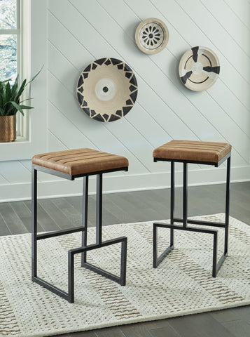 Strumford - Caramel / Black - Tall Uph Barstool (Set of 2) - Premium Stool Sets from Signature Design by Ashley® - Just $265.65! Shop now at brett interiors