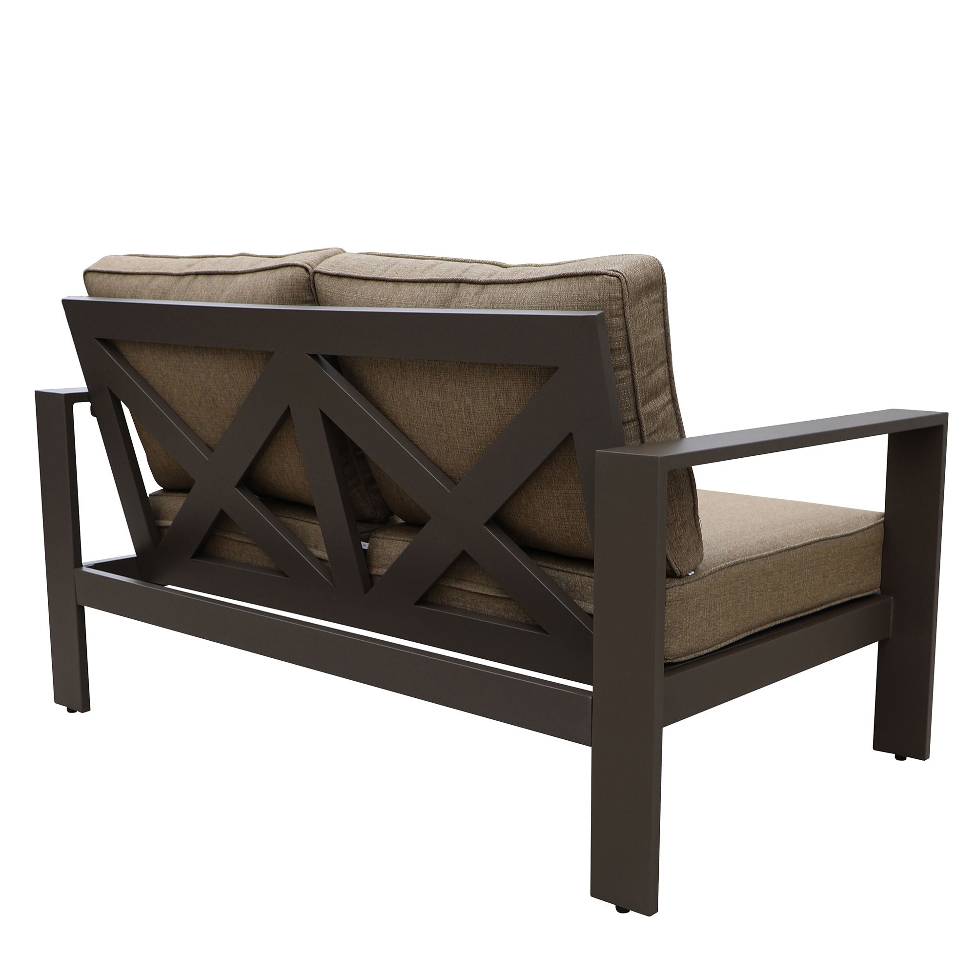 Colorado - Outdoor Patio Furniture - Aluminum Framed Garden Loveseat With Chocolate Cushions - Brown - Premium Loveseats from Gather Craft - Just $1037! Shop now at brett interiors