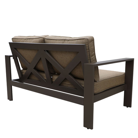 Colorado - Outdoor Patio Furniture - Aluminum Framed Garden Loveseat With Chocolate Cushions - Brown - Premium Loveseats from Gather Craft - Just $1037! Shop now at brett interiors