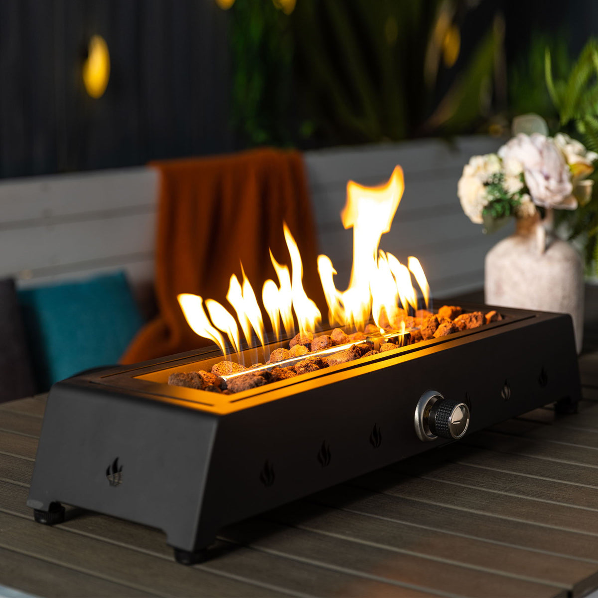 28" Tabletop Fire Pit, Propane Gas Fire Pit With Quick Connect Joint, Glass Wind Guard And Lava Rock, Outdoor Portable Tabletop Fire Pit - Black - Premium Fire Pits from AS Outdoor Heating - Just $164! Shop now at brett interiors