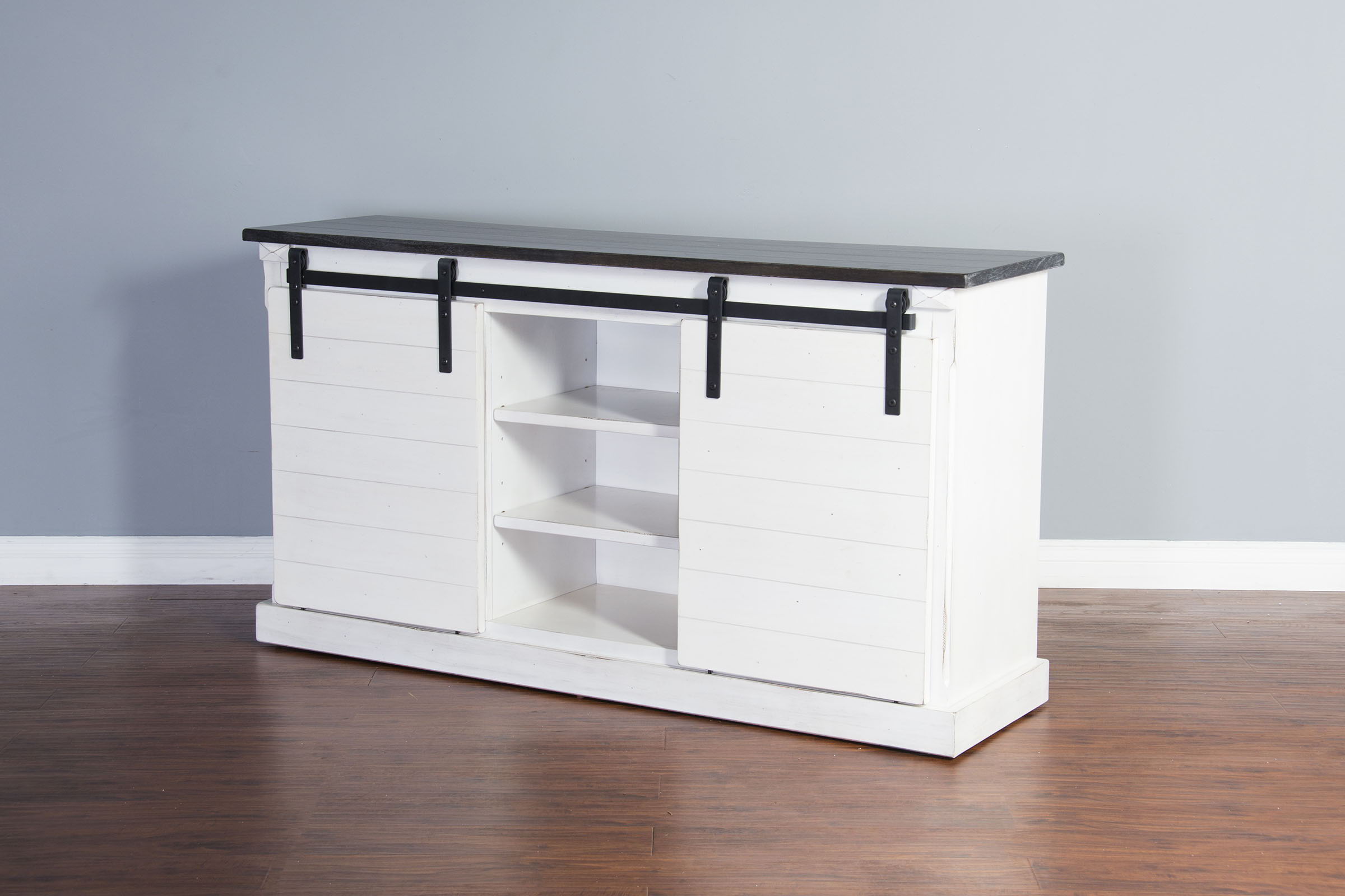 TV Console With Barn Door - White / Dark Brown - Premium TV Stands from Sunny Designs - Just $1098! Shop now at brett interiors