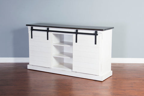 TV Console With Barn Door - White / Dark Brown - Premium TV Stands from Sunny Designs - Just $1098! Shop now at brett interiors