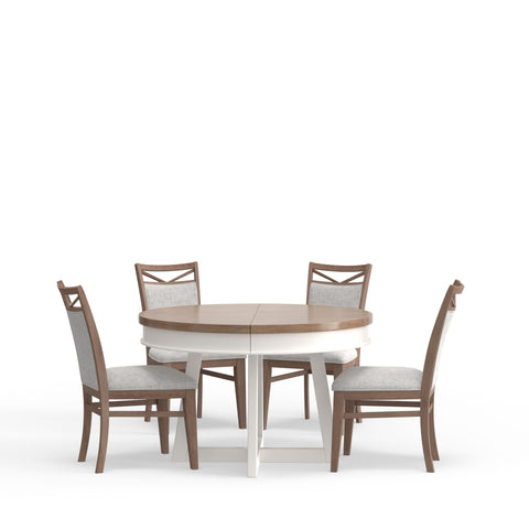 Americana Modern Dining - 48 In. Round Extendable Dining Table And 4 Upholstered Chairs - Light Brown - Premium 5 Piece Dining Room Sets from Parker House - Just $1322.50! Shop now at brett interiors