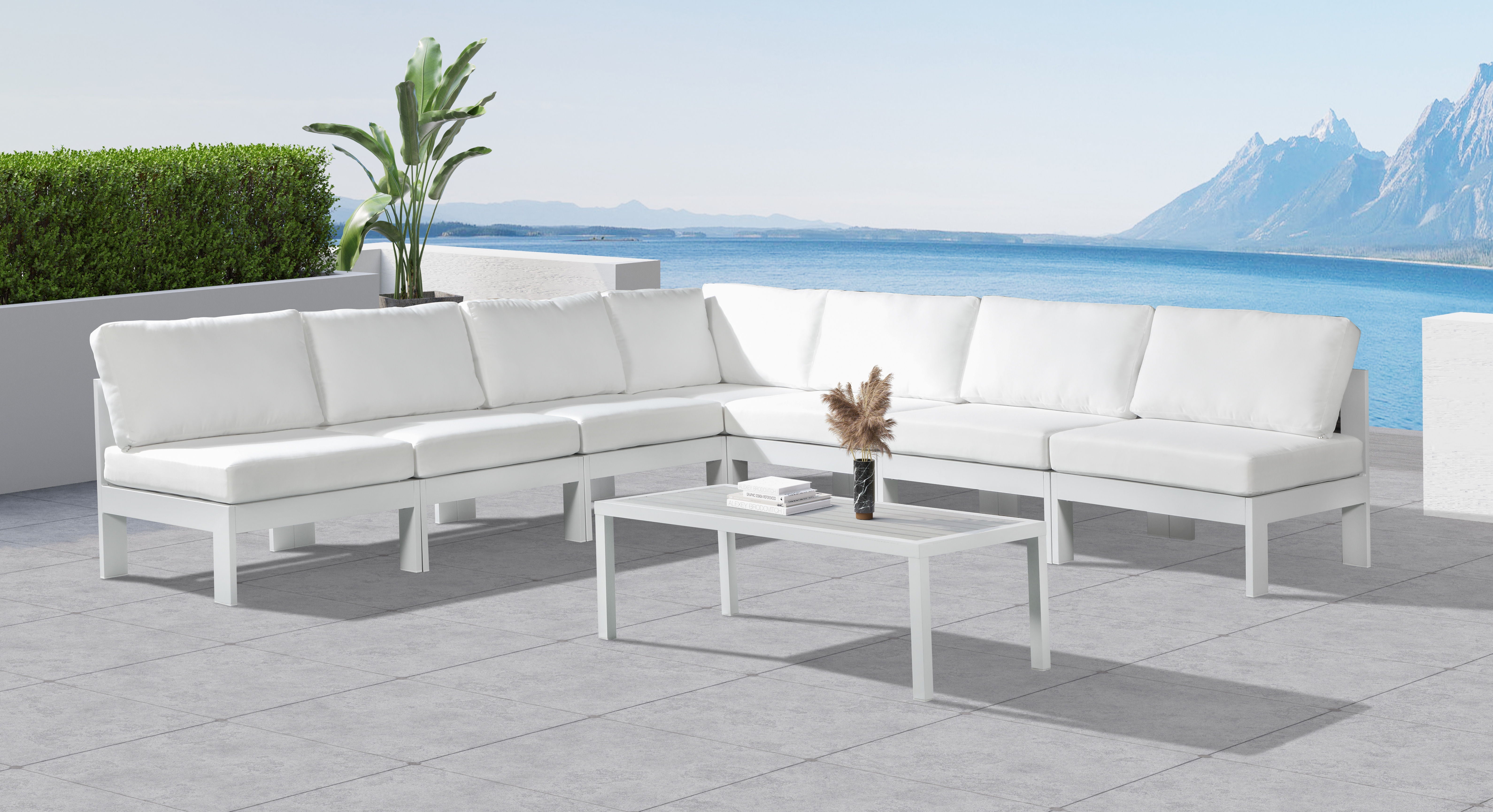 Nizuc - Outdoor Patio Modular Sectional 7 Piece - White - Metal - Modern & Contemporary - Premium Stationary Sectionals from Meridian Furniture - Just $6137.50! Shop now at brett interiors