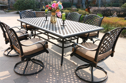 Rectangular 6 Person 85.83" Long Aluminum Dining Set With Cushions - Premium 7 Piece Outdoor Sets from Gather Craft - Just $4090! Shop now at brett interiors