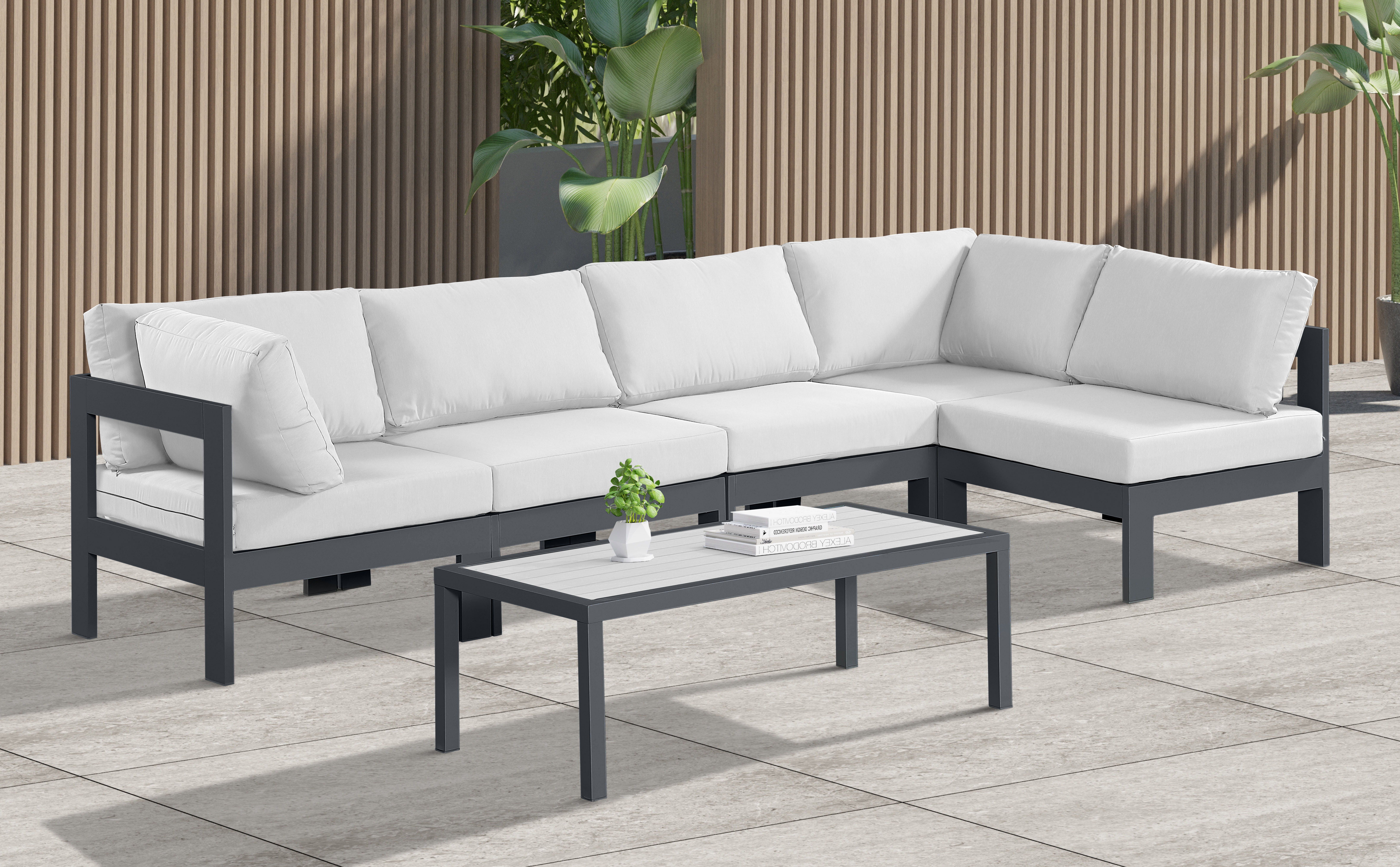 Nizuc - Outdoor Patio Modular Sectional 5 Piece - White - Modern & Contemporary - Premium Stationary Sectionals from Meridian Furniture - Just $4512.50! Shop now at brett interiors