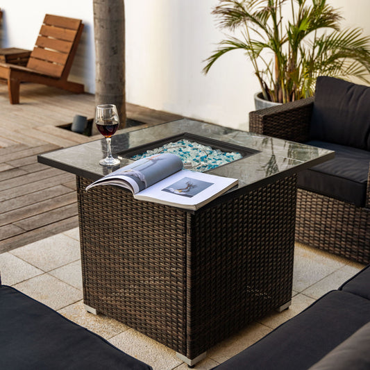 30" Outdoor Fire Table Propane Gas Fire Pit Table With Lid Gas Fire Pit Table With Glass Rocks And Rain Cover - Espresso - Premium Fire Pits from AS Outdoor Heating - Just $404! Shop now at brett interiors