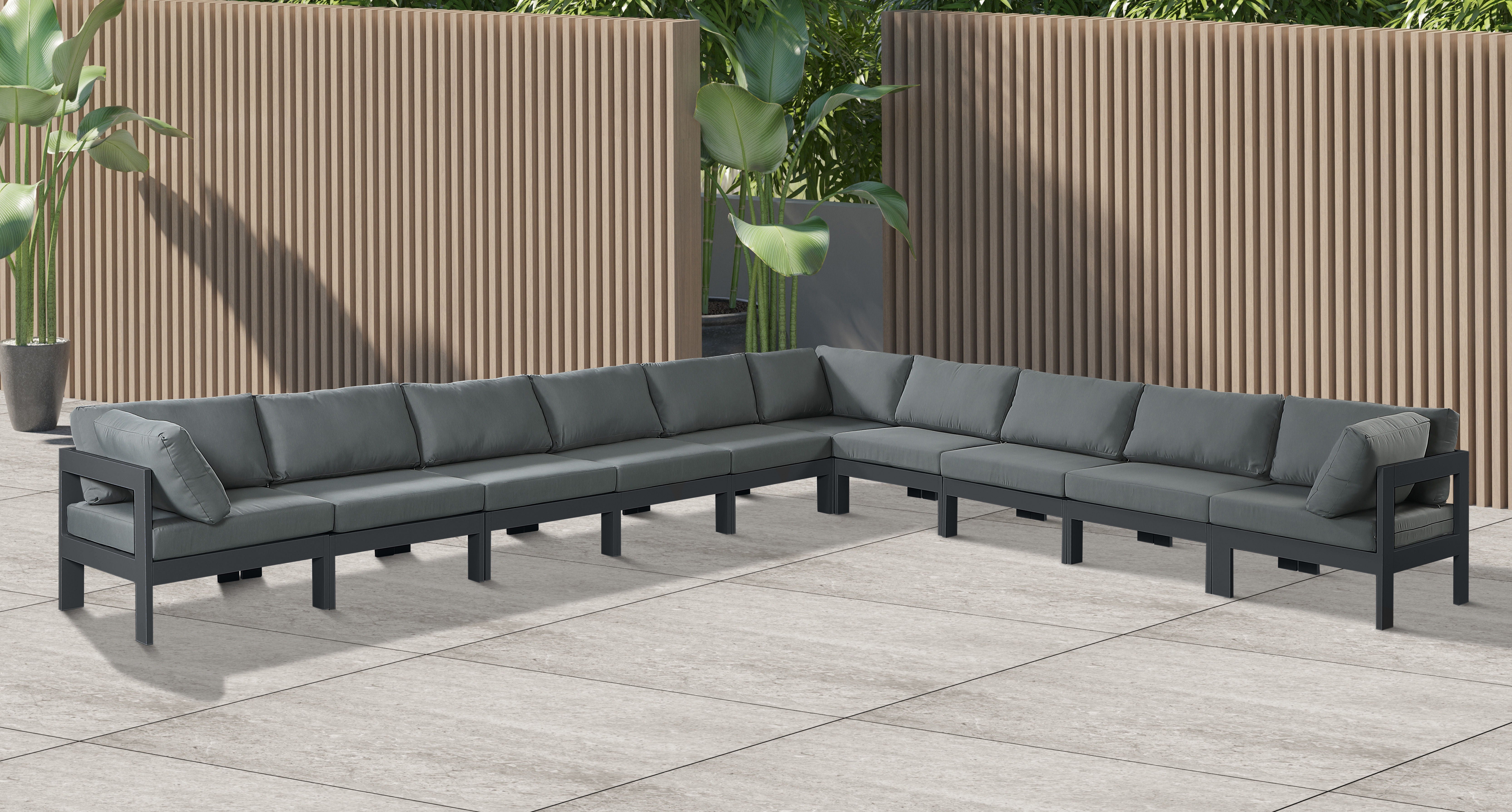 Nizuc - Outdoor Patio Modular Sectional 10 Piece - Grey - Premium Stationary Sectionals from Meridian Furniture - Just $8925! Shop now at brett interiors