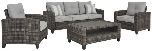 Cloverbrooke - Gray - Sofa, Chairs, Table Set (Set of 4) - Premium 4 Piece Outdoor Sets from Ashley Furniture - Just $2141.88! Shop now at brett interiors