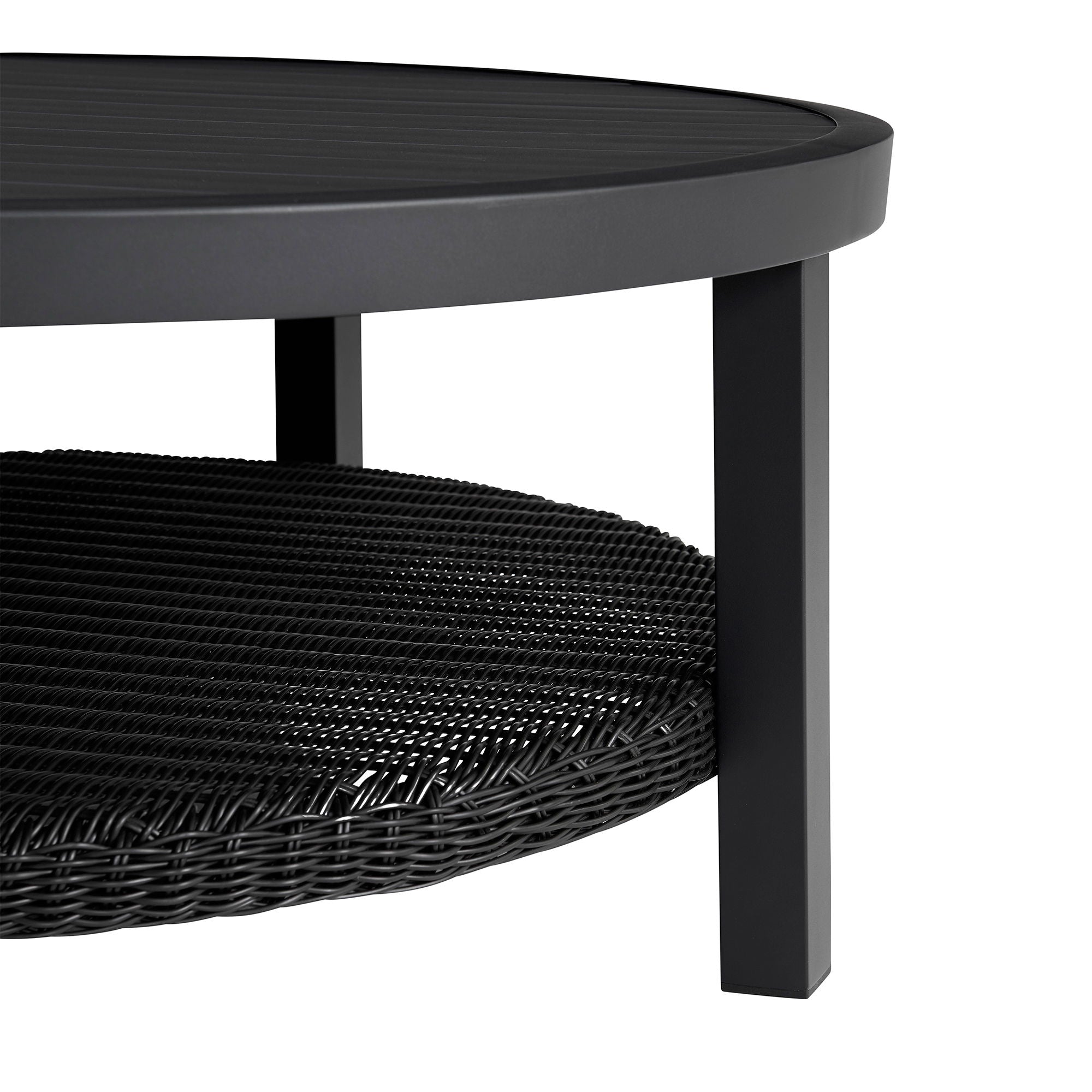 Cayman - Outdoor Round Conversation Table With Wicker Shelf - Black - Premium Dining Tables from Armen Living - Just $985! Shop now at brett interiors