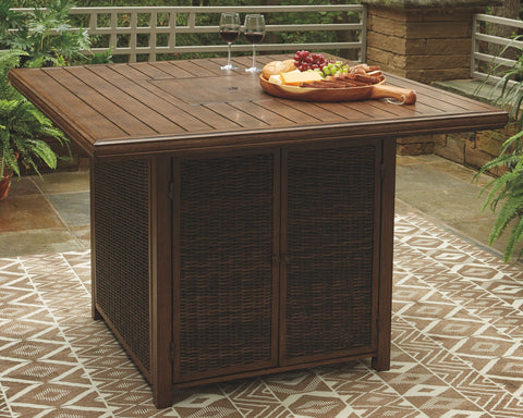 Paradise - Medium Brown - Square Bar Table W/Fire Pit - Premium Fire Pits from Ashley Furniture - Just $1775.50! Shop now at brett interiors