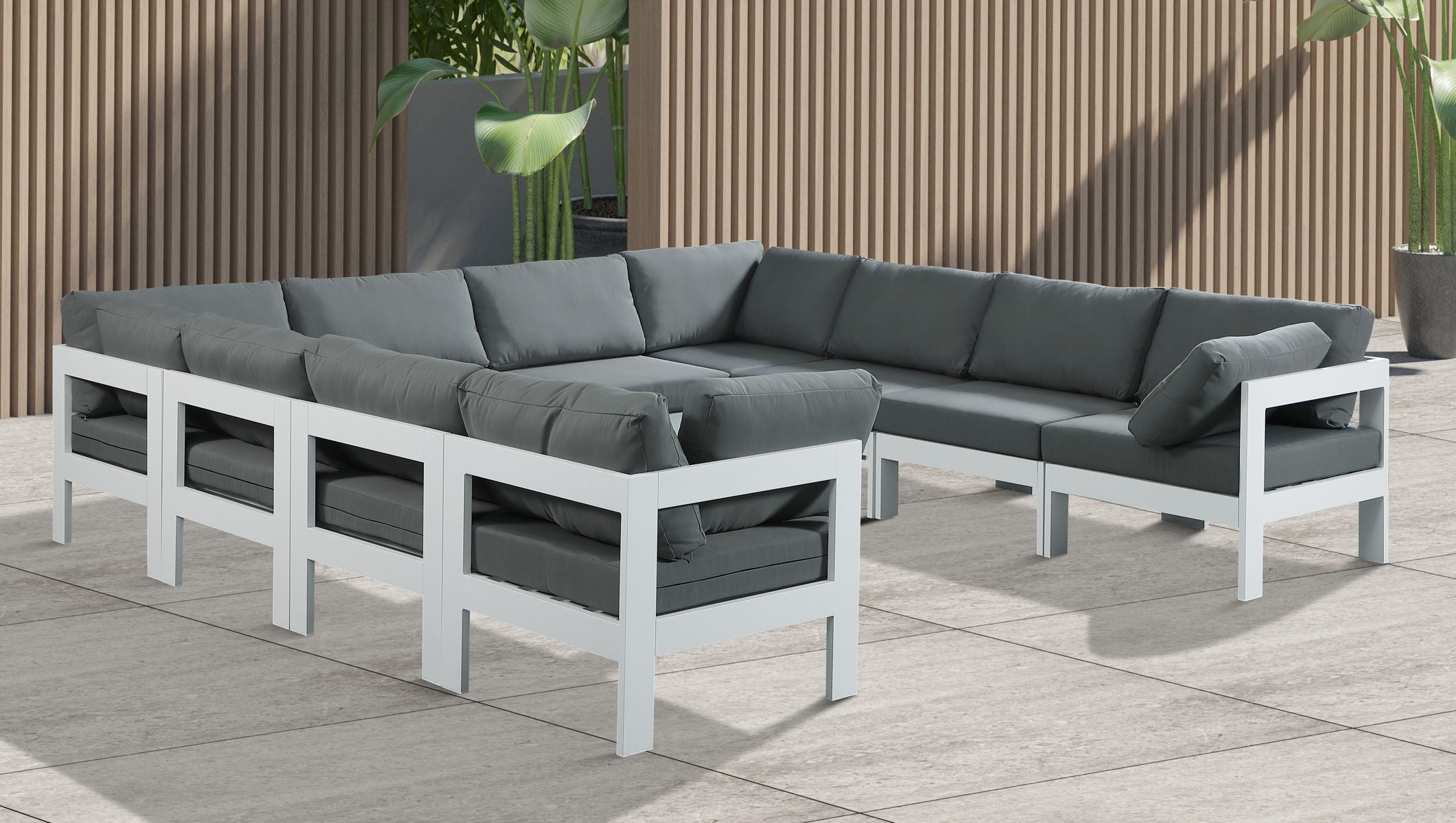 Nizuc - Outdoor Patio Modular Sectional - Grey - Fabric - Premium Stationary Sectionals from Meridian Furniture - Just $9025! Shop now at brett interiors