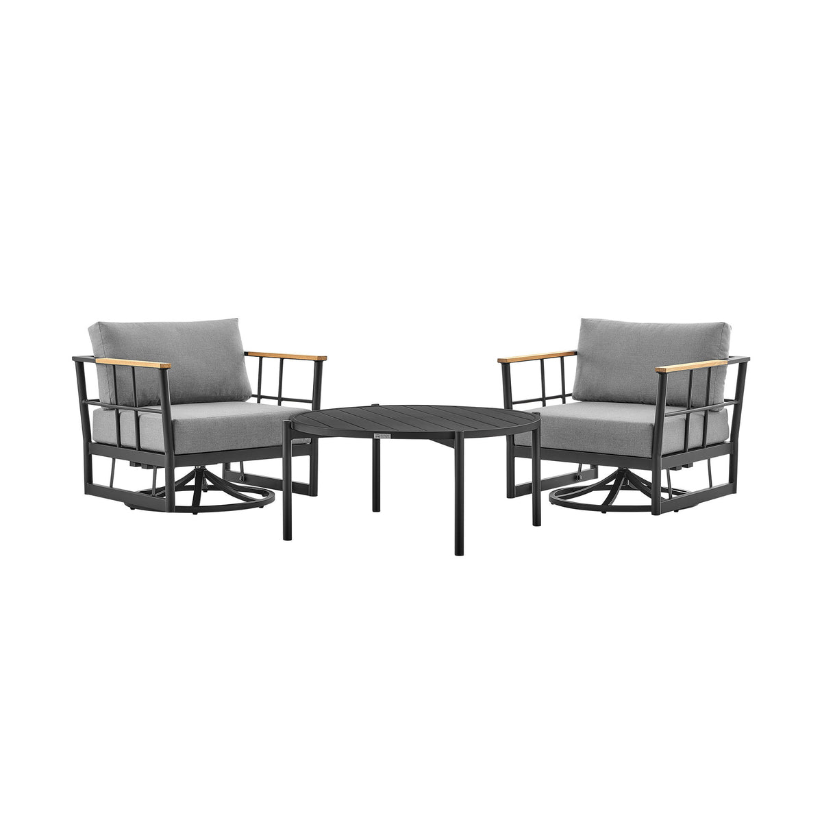 Veyda And Clementine - 3 Piece Patio Outdoor Swivel Seating Set With Cushions - Black / Gray - Premium 3 Piece Outdoor Sets from Armen Living - Just $3842.50! Shop now at brett interiors