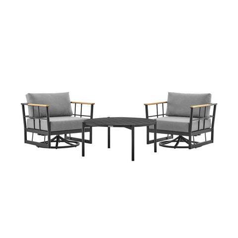 Veyda And Clementine - 3 Piece Patio Outdoor Swivel Seating Set With Cushions - Black / Gray - Premium 3 Piece Outdoor Sets from Armen Living - Just $3842.50! Shop now at brett interiors