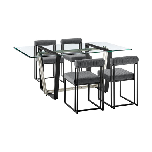 Kai Anastasia - Rectangular Glass Dining Table Set - Matte Black Base - Premium 5 Piece Dining Room Sets from Armen Living - Just $2815! Shop now at brett interiors