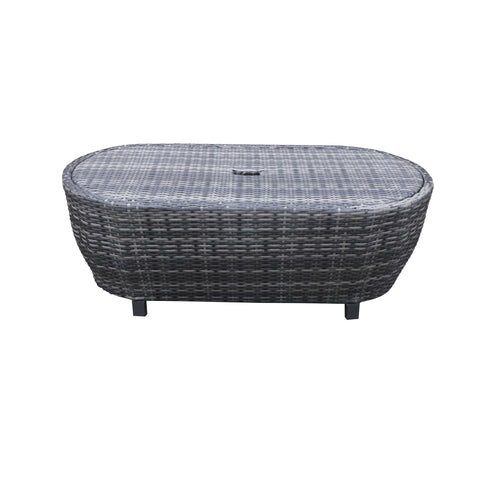 Modern Outdoor Wicker Oval Coffee Table With Storage - Black Tourmaline - Premium Coffee Tables from Gather Craft - Just $591! Shop now at brett interiors