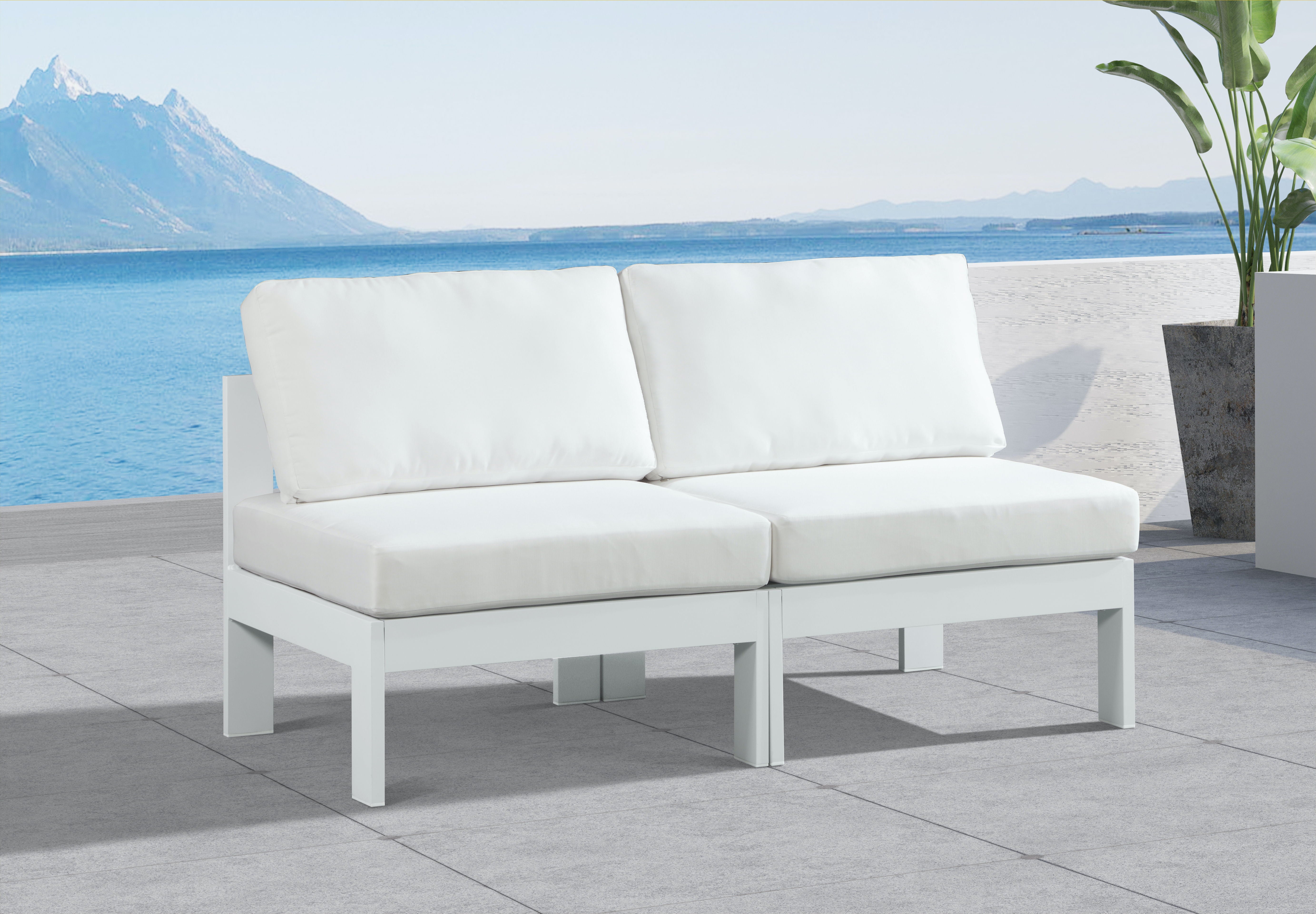 Nizuc - Outdoor Patio Modular Sofa - White - Fabric - Premium Sofas from Meridian Furniture - Just $1725! Shop now at brett interiors