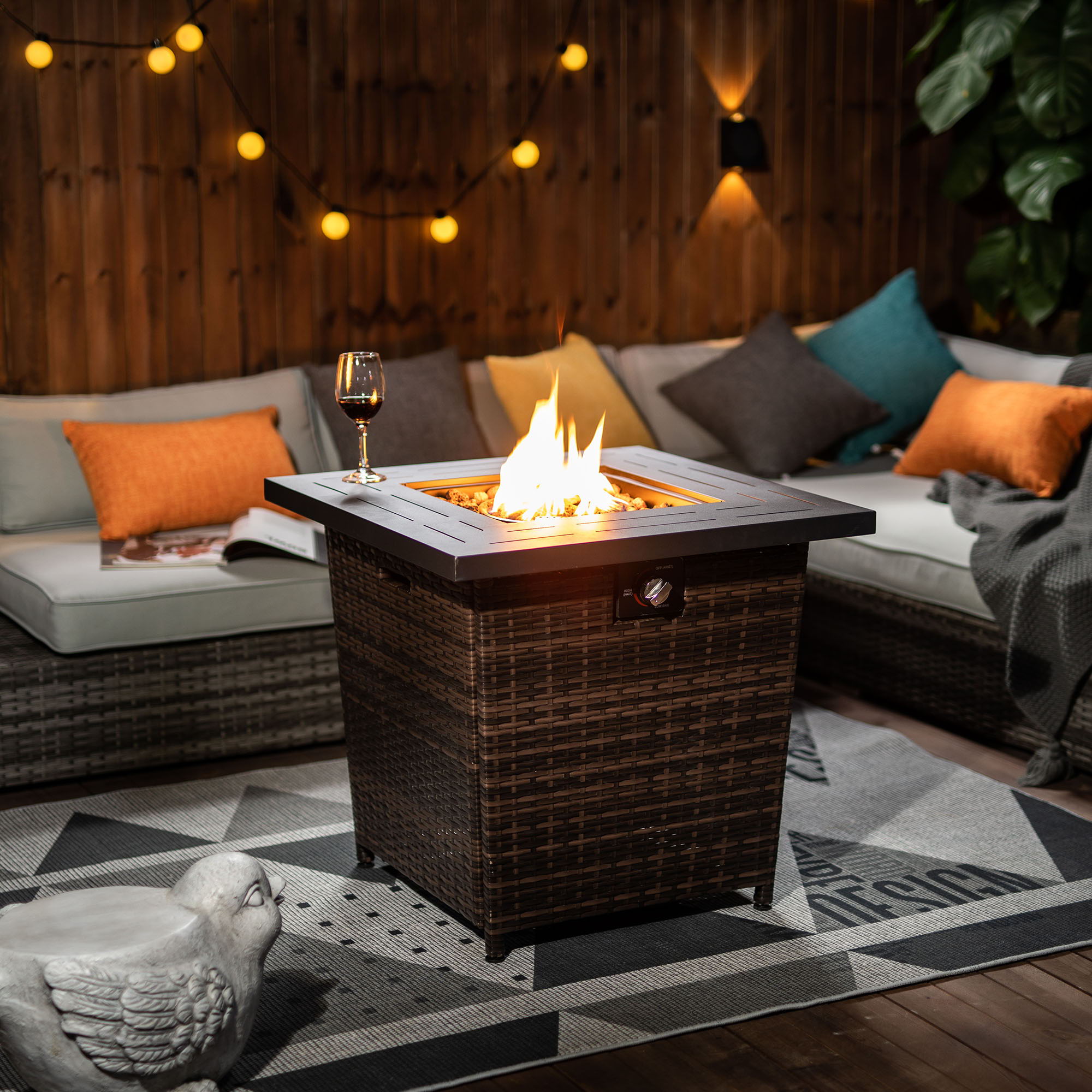 28" Wicker Square Fire Pit Table - Black Brown - Premium Fire Pits from AS Outdoor Heating - Just $334! Shop now at brett interiors