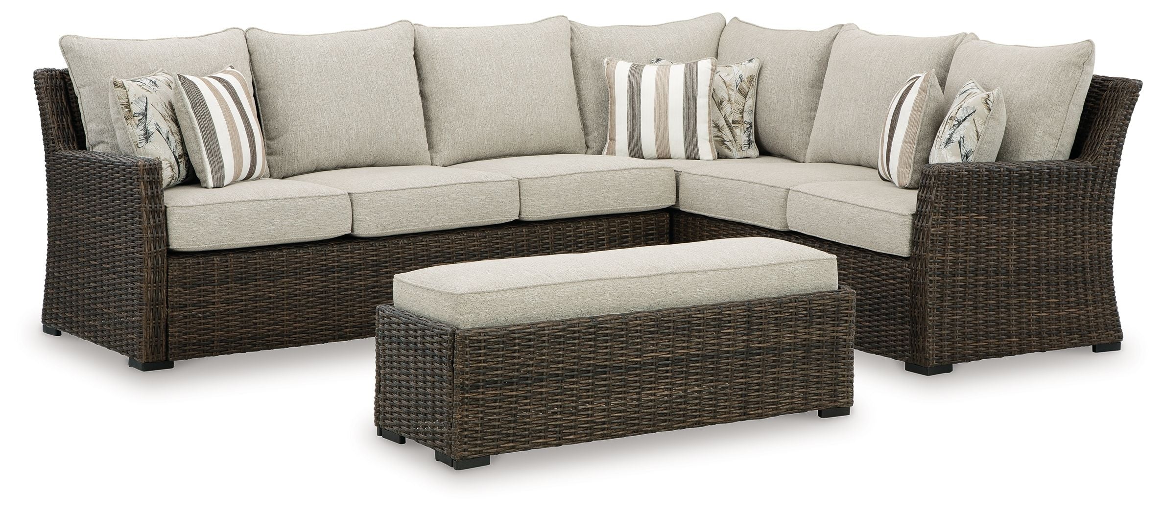 Brook Ranch - Brown - Sofa Sectional, Bench With Cushion (Set of 3) - Premium 3 Piece Outdoor Sets from Signature Design by Ashley® - Just $2652.50! Shop now at brett interiors