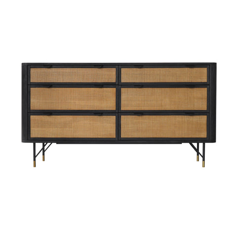 Saratoga - 6 Drawer Dresser With Rattan - Black Acacia - Premium Dressers from Armen Living - Just $1677.50! Shop now at brett interiors