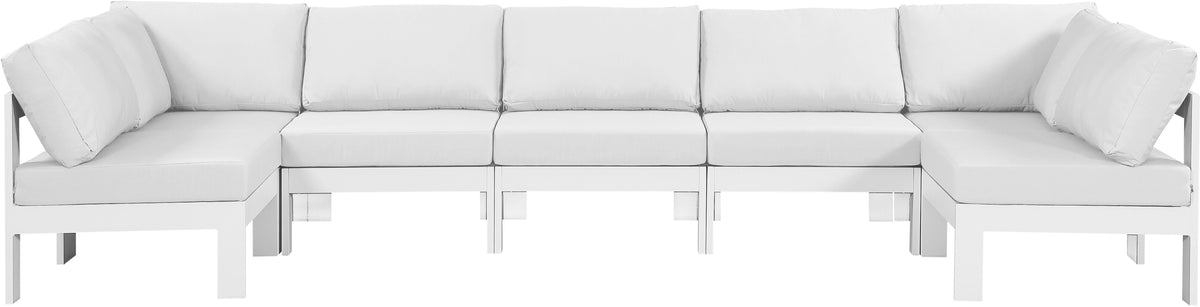 Nizuc - Outdoor Patio Modular Sectional 7 Piece - White - Fabric - Premium Stationary Sectionals from Meridian Furniture - Just $6237.50! Shop now at brett interiors