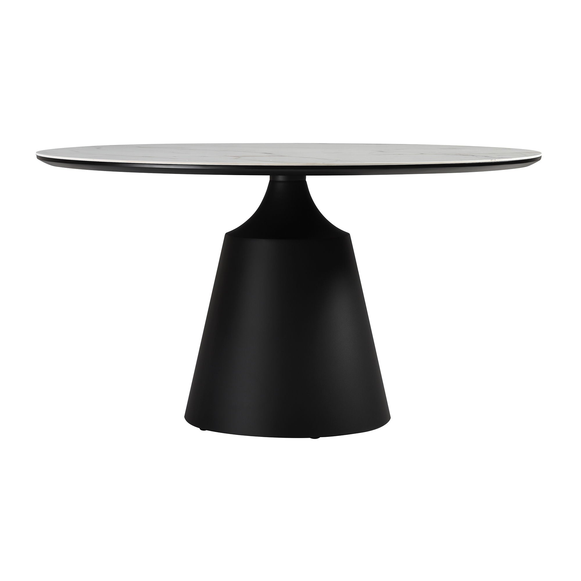 Knox - Round Dining Table Stone Top And Metal Base - Black - Premium Dining Tables from Armen Living - Just $3180! Shop now at brett interiors