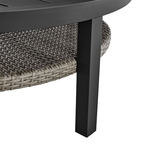 Palma - Outdoor Patio Round Coffee Table With Wicker Shelf - Black / Gray - Premium Coffee Tables from Armen Living - Just $985! Shop now at brett interiors