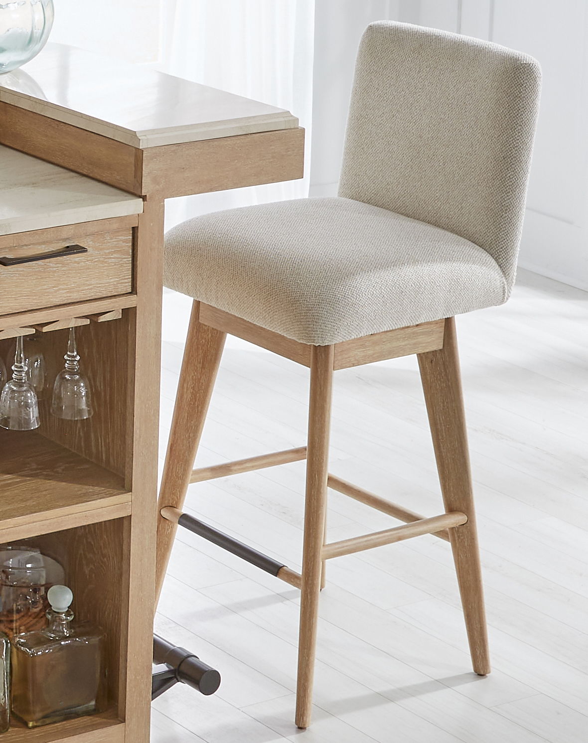 Escape - Dining Upholstered Swivel Barstool - Glazed Natural Oak Mirage Mist - Premium Bar Height (28"-30") from Parker House - Just $275! Shop now at brett interiors