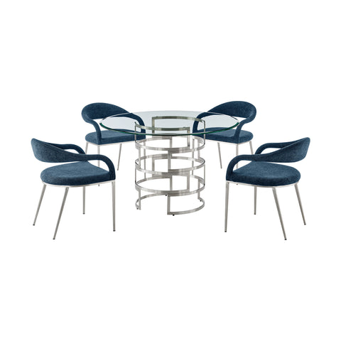 Diaz Morgan - Round Glass Dining Table Set - Premium 5 Piece Dining Room Sets from Armen Living - Just $2807.50! Shop now at brett interiors