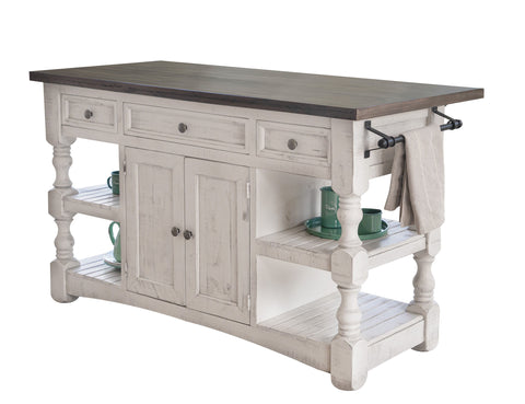 Stone - Kitchen Island With 3 Drawer / 2 Doors / 4 Shelves And Casters - Antiqued Ivory / Weathered Gray - Premium Islands & Carts from International Furniture Direct - Just $1492.50! Shop now at brett interiors