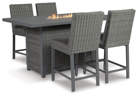 Palazzo - Gray - Outdoor Counter Height Dining Table With 4 Barstools - Premium 5 Piece Outdoor Sets from Signature Design by Ashley® - Just $3954.20! Shop now at brett interiors