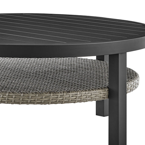 Palma - Outdoor Patio Round Coffee Table With Wicker Shelf - Black / Gray - Premium Coffee Tables from Armen Living - Just $985! Shop now at brett interiors