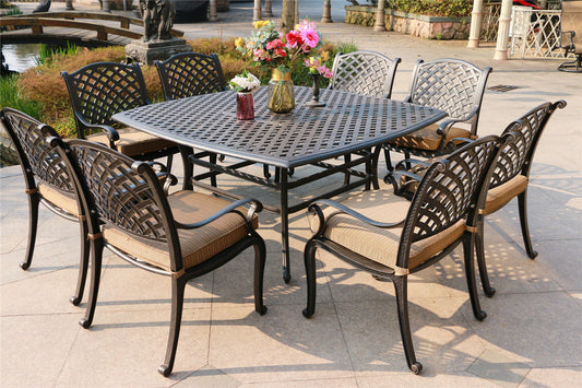 Square 8 Person 63.98" Long Dining Set With Dupione Brown Cushions - Premium 8 + Piece Outdoor Sets from Gather Craft - Just $4248! Shop now at brett interiors