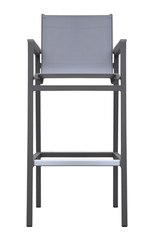 Marina - Outdoor Patio Barstool With Sling Textilene And Accent Arms - Gray Powder - Premium Bar Height (28"-30") from Armen Living - Just $492.50! Shop now at brett interiors