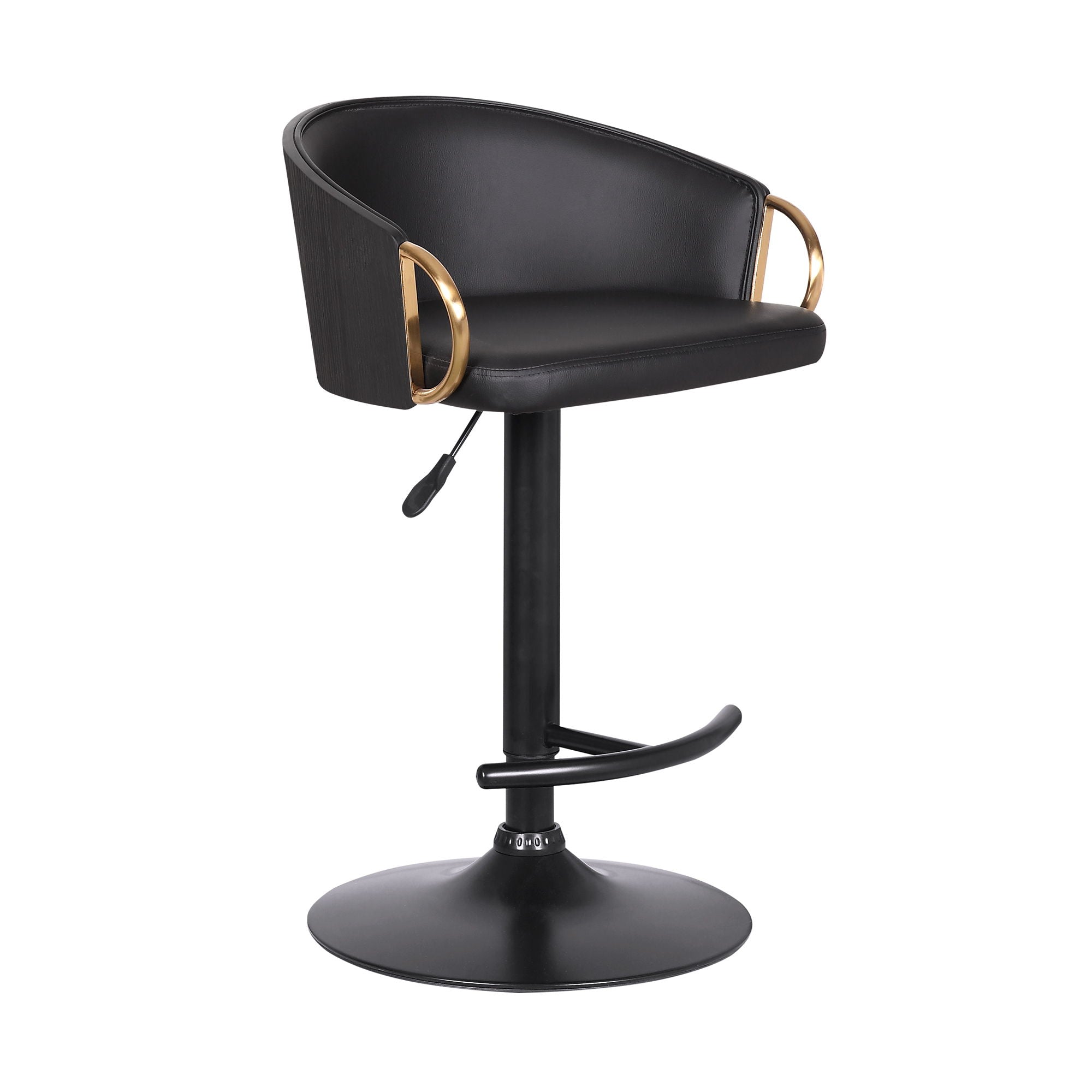 Solstice - Adjustable Black Swivel Barrstool - Black Powder / Gold - Premium Adjustable Height from Armen Living - Just $220! Shop now at brett interiors