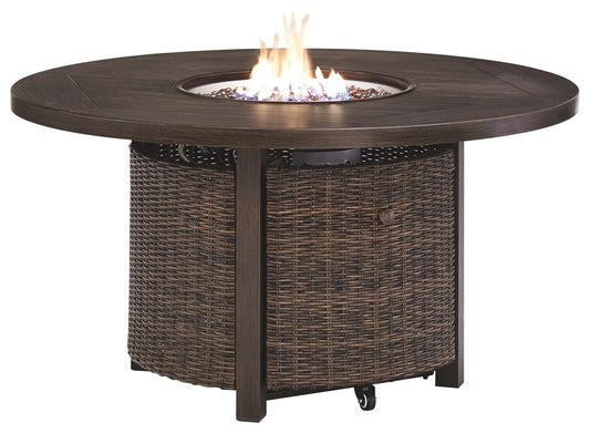 Paradise - Medium Brown - Round Fire Pit Table - Premium Fire Pits from Ashley Furniture - Just $1775.50! Shop now at brett interiors