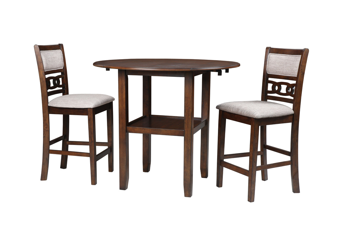 Gia - 3 Piece Dining Set (Counter Drop Leaf Table & 2 Chairs) - Cherry - Fabric - Premium 3 Piece Dining Room Sets from New Classic - Just $447.50! Shop now at brett interiors