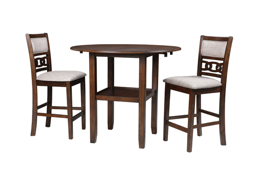 Gia - 3 Piece Dining Set (Counter Drop Leaf Table & 2 Chairs) - Cherry - Fabric - Premium 3 Piece Dining Room Sets from New Classic - Just $447.50! Shop now at brett interiors