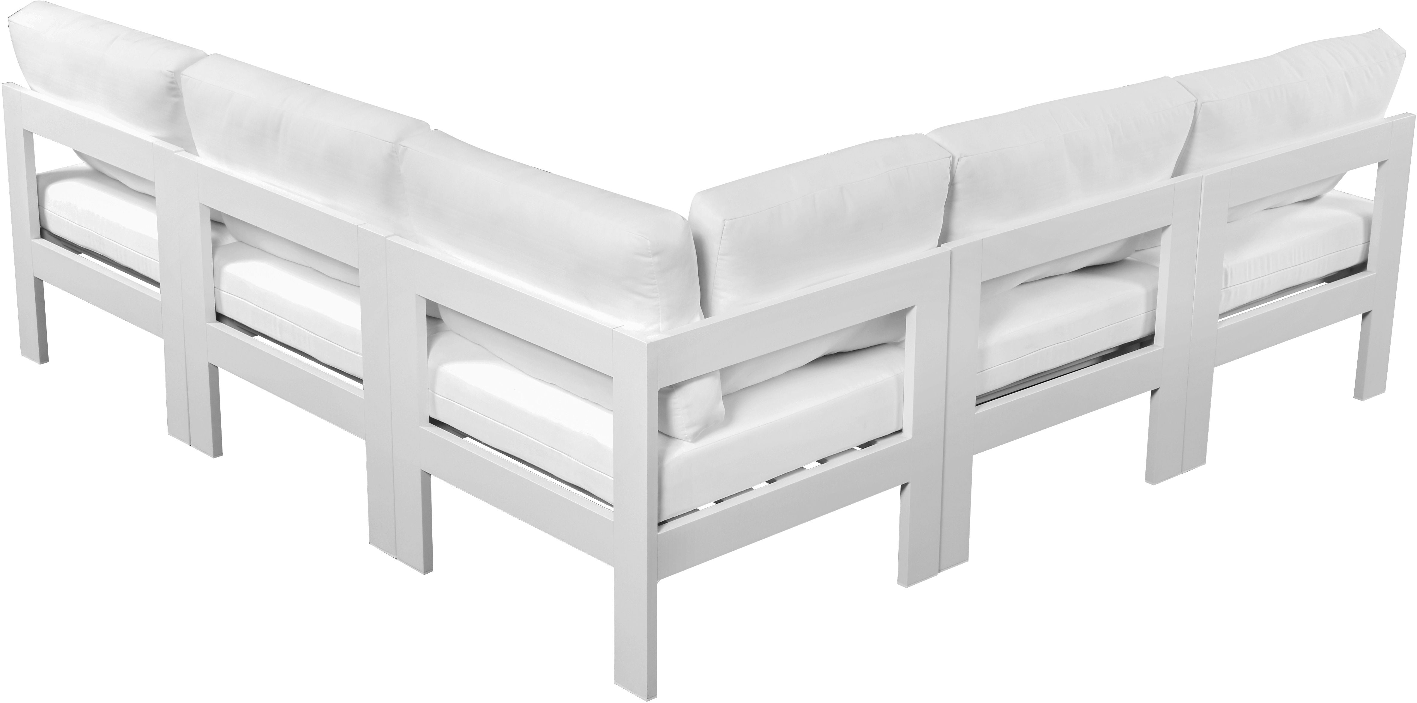 Nizuc - Outdoor Patio Modular Sectional 5 Piece - White - Fabric - Modern & Contemporary - Premium Stationary Sectionals from Meridian Furniture - Just $4412.50! Shop now at brett interiors