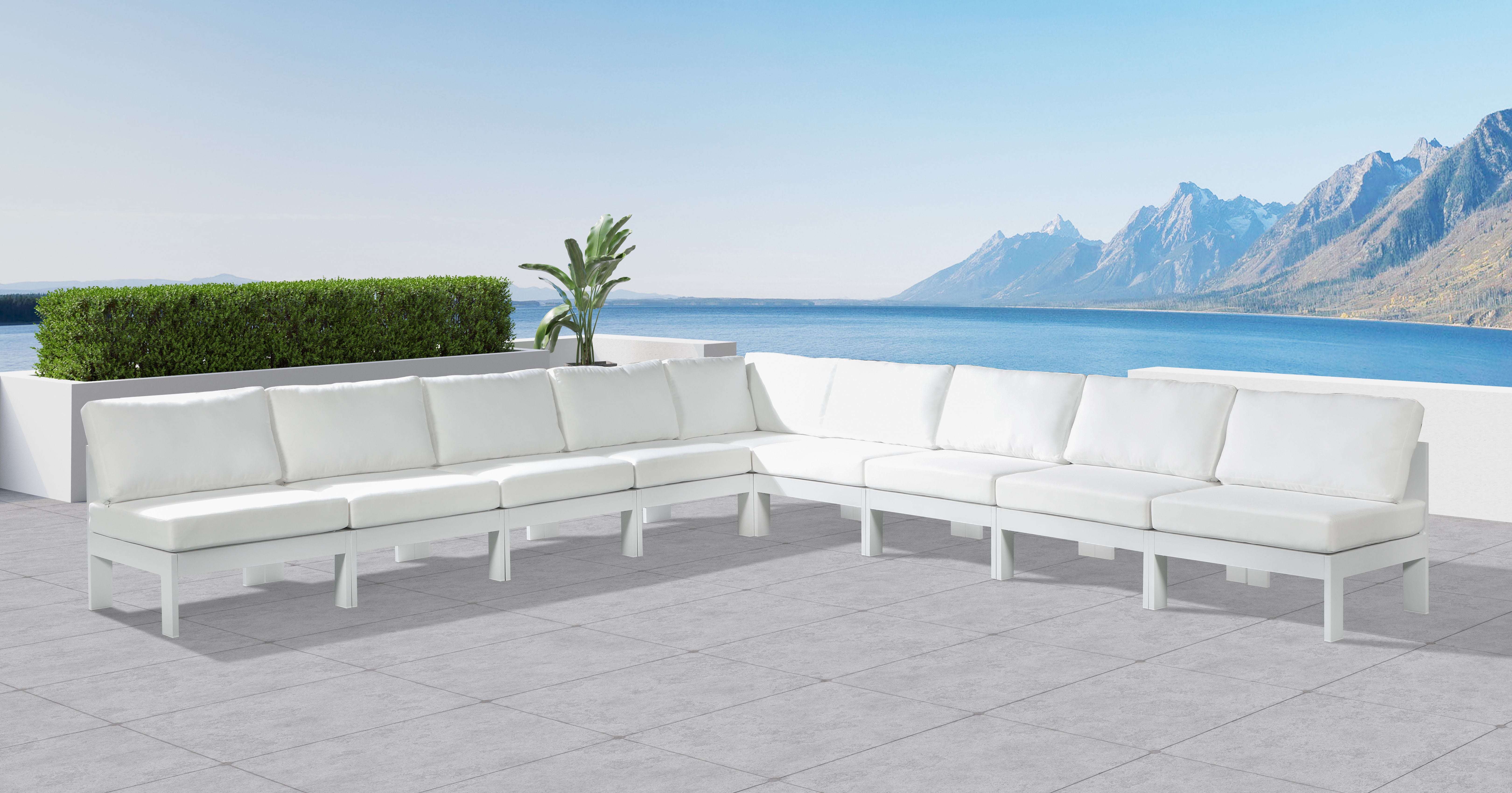 Nizuc - Outdoor Patio Modular Sectional 9 Piece - White - Metal - Premium Stationary Sectionals from Meridian Furniture - Just $7862.50! Shop now at brett interiors