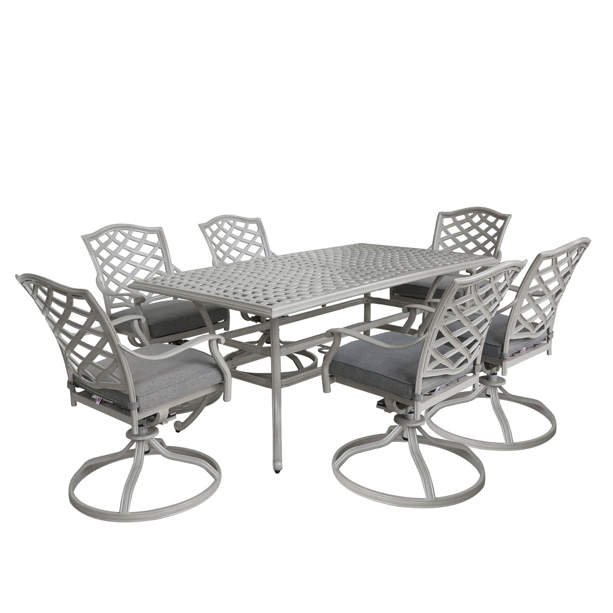 Modern Outdoor 7 Piece Aluminum Dining Set With Swivel Chairs - Basalt - Premium 7 Piece Outdoor Sets from Gather Craft - Just $2383! Shop now at brett interiors