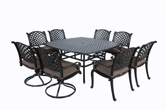 Square 8 Person 64" Long Aluminum Dining Set With Cushions - Antique Brown - Premium 8 + Piece Outdoor Sets from Gather Craft - Just $4794! Shop now at brett interiors