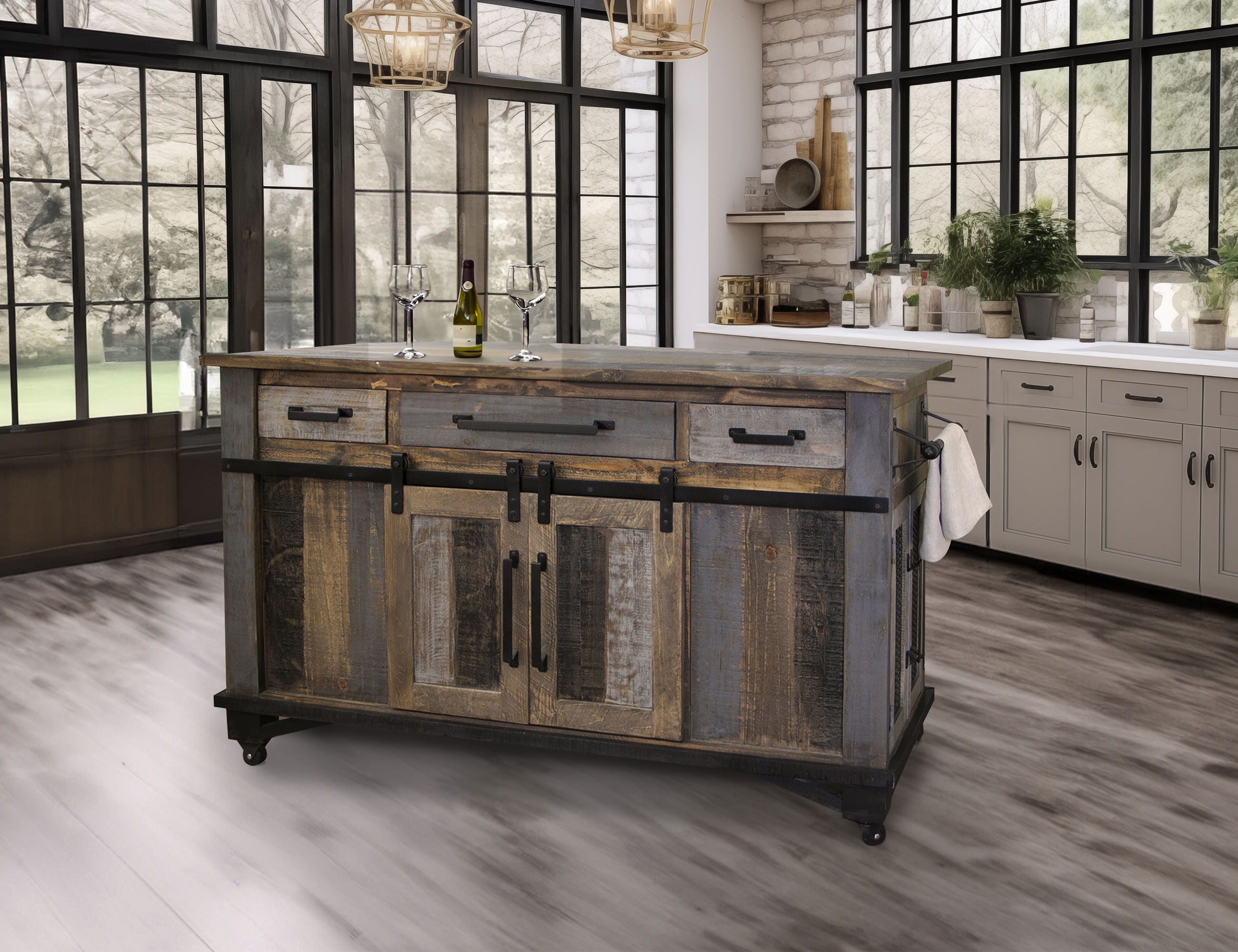 Loft Brown - Kitchen Island - Two Tone Gray / Brown - Premium Islands & Carts from International Furniture Direct - Just $1590! Shop now at brett interiors