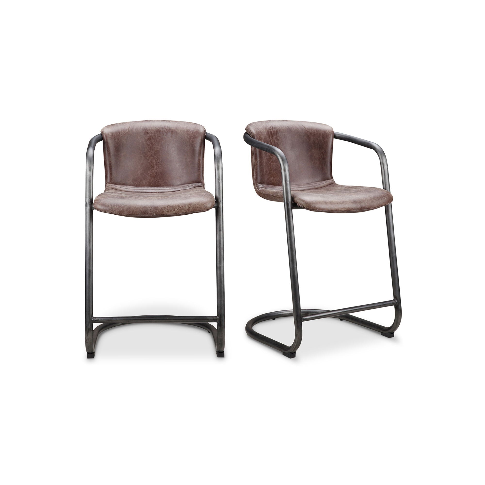 Freeman - Counter Stool Stool Leather (Set of 2) - Grazed Brown - Premium Stool Sets from Moe's Home Collection - Just $3122.50! Shop now at brett interiors