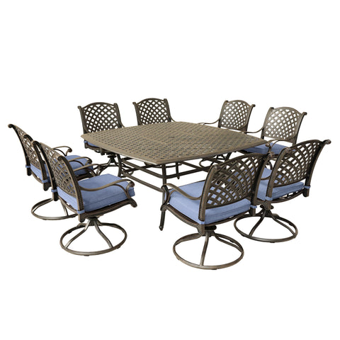 Square 8 Person 63.98" Long Dining Set With Dupione Brown Cushions - Premium 8 + Piece Outdoor Sets from Gather Craft - Just $4248! Shop now at brett interiors