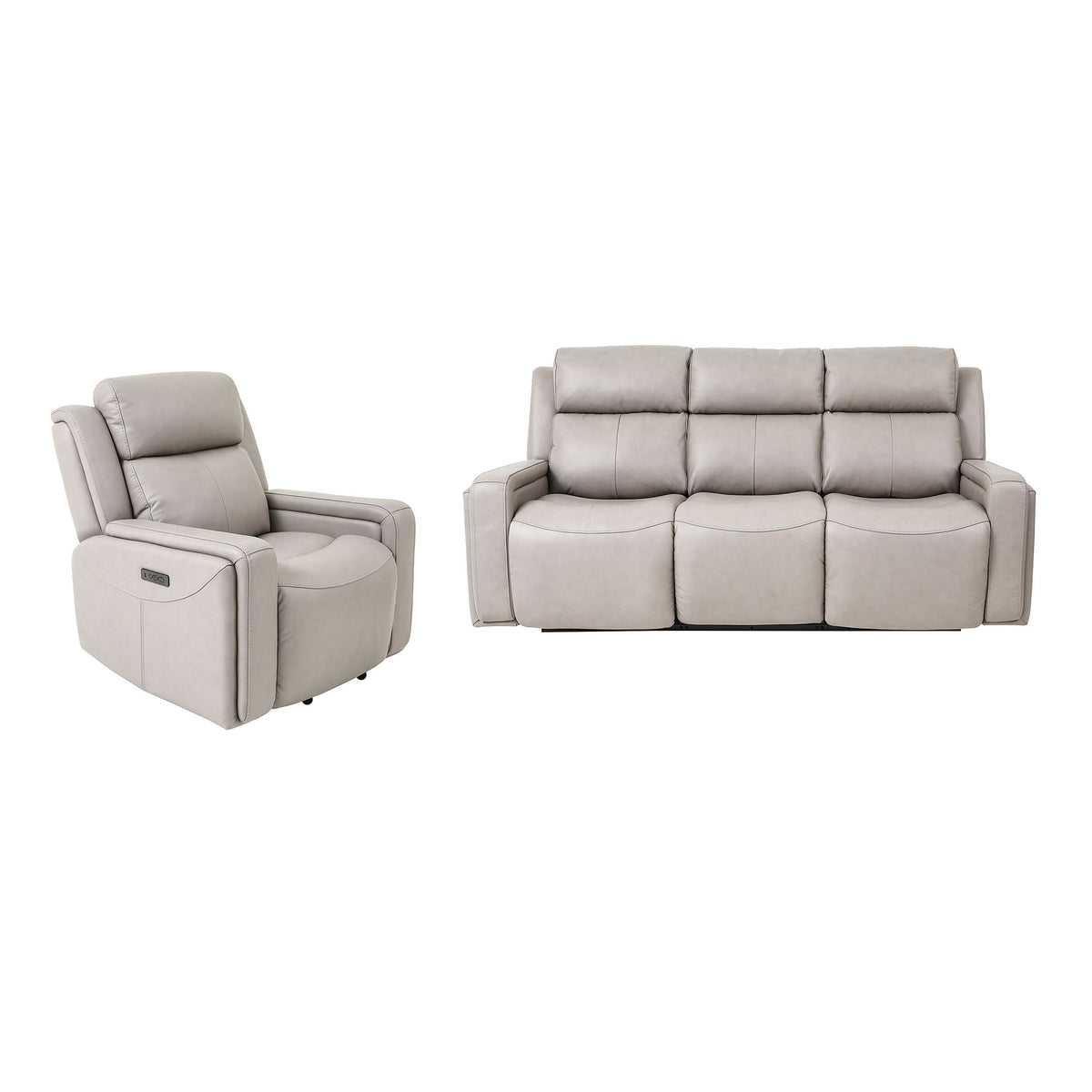 Claude - Dual Power Headrest Genuine Leather And Lumbar Support Reclining 2 Piece Sofa And Recliner Set - Light Gray - Premium 2 Piece Living Room Sets from Armen Living - Just $5060! Shop now at brett interiors